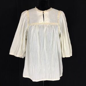 VTG 70s MISS KALICO Top LARGE Cream Pleat Keyhole Pastel‎ Lace Babydoll Wide Sl
